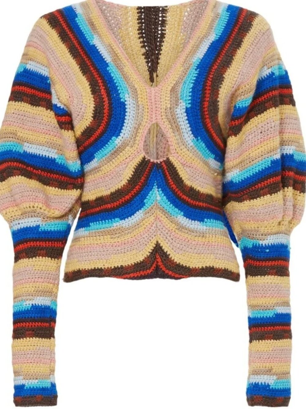Sea New York Multicolor Stripe Crochet V-Neck Sweater with Cutout - Picture 3 of 12